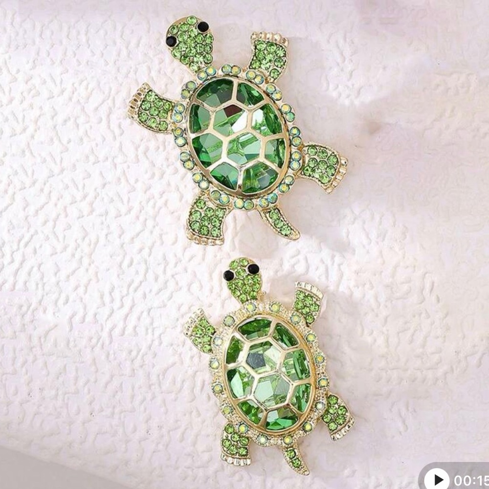 *Small Turtle Brooch pin gem rhinestone jewelry gold Bag reptile sea box tortois